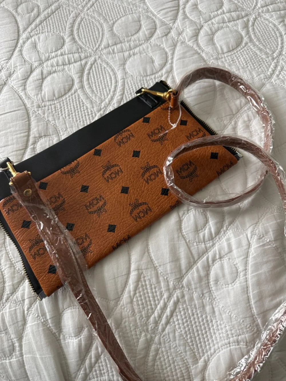 Cognac and Black Visetos Logo Crossbody with Gold Studs - Picture 3 of 5